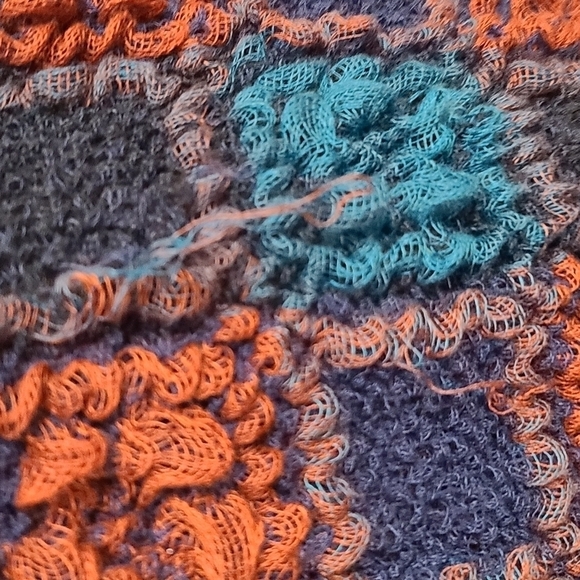 NWT Womens Patchwork Scarf Wrap 70x16 in. Navy Rust Teal Fringed - Picture 6 of 9